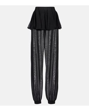 Alaïa Mid-Rise Semi-Sheer Wide-Leg Pants - Black