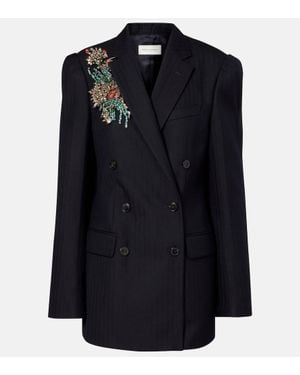 Dries Van Noten Verzierter Blazer Aus Wolle - Schwarz