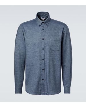 Sunspel Cotton Flannel Shirt - Blue