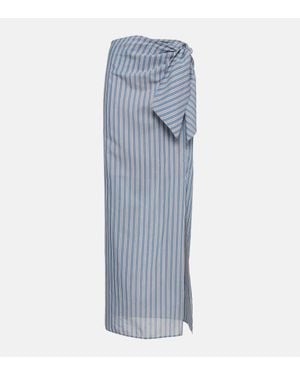 Brunello Cucinelli Striped Cotton And Silk Wrap Skirt - Blue