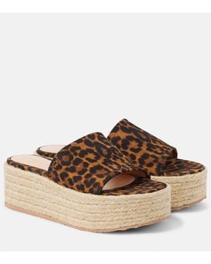 Gianvito Rossi Leopard-Print Suede Espadrille Slides - Brown