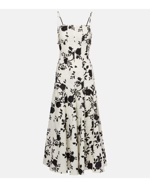 Self-Portrait Floral Linen And Cotton Midi Dress - White