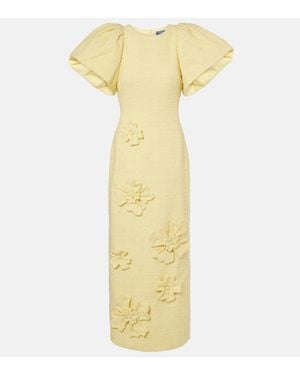 LEO LIN Lucinda Floral-Applique Tweed Maxi Dress - Yellow