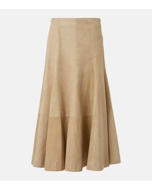 KHAITE Lenno Suede Midi Skirt - Natural