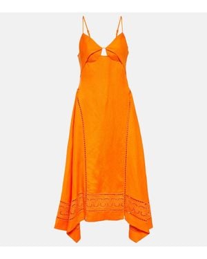 Jonathan Simkhai Midikleid Valeria Aus Einem Leinengemisch - Orange