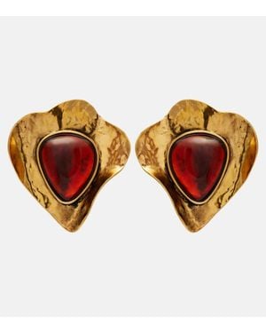 Saint Laurent Embellished Clip-On Earrings - Brown