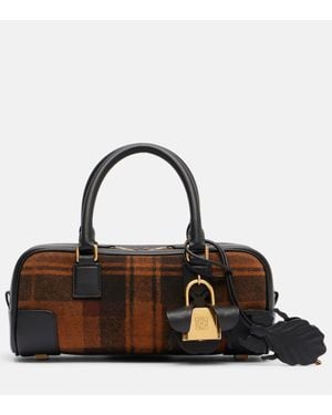 Loewe Amazona 23 Tartan Suede Tote Bag - Black