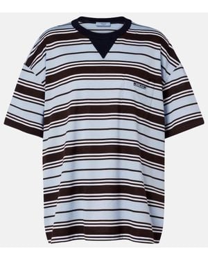 Prada Striped Cotton Lisle T-Shirt - Blue