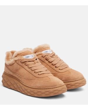 Jimmy Choo Sneakers Diamond Maxi Aus Veloursleder Mit Shearling - Braun
