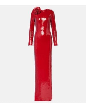 Rodarte Floral-Applique Sequined Gown - Red