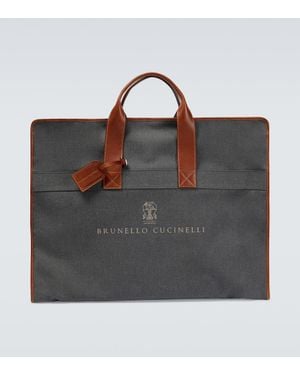 Brunello Cucinelli Leather-Trimmed Canvas Garment Bag - Multicolour