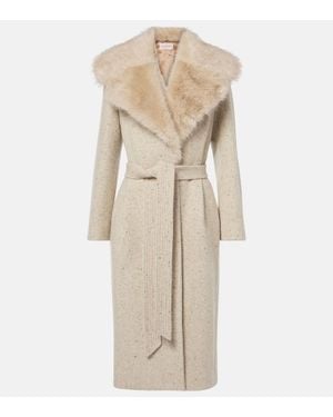 Valentino Faux Fur-Trimmed Virgin Wool Wrap Coat - Natural