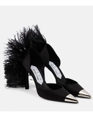 Area X Sergio Rossi Amazona Feather-Trimmed Denim Court Shoes - Black