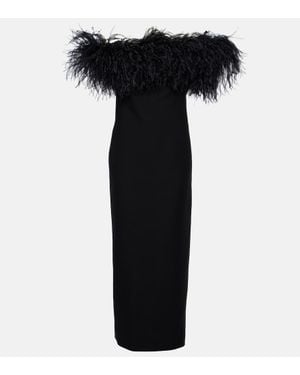 Valentino Crepe Couture Feather-Trimmed Gown - Black