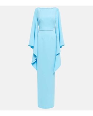 Safiyaa Boat N Flared Belted Maxi Dress - Blue
