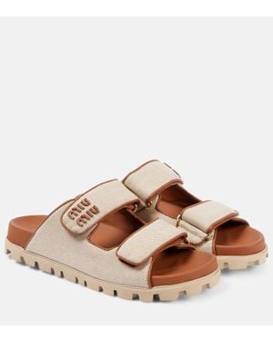 Miu Miu Sandales En Toile - Marron