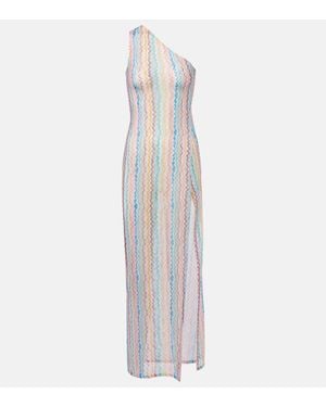 Missoni Zigzag Sheer One-Shoulder Maxi Dress - White