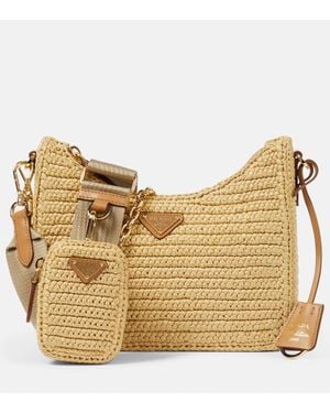 Prada Re-Edition 2005 Small Raffia Shoulder Bag - Metallic