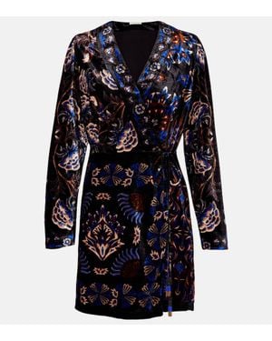 FARM Rio Arabesque Mix Scarves Velvet Wrap Dress - Blue