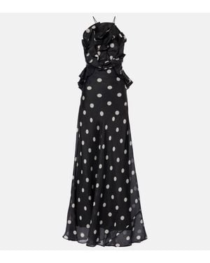 Zimmermann Crush Polka-Dot Ruffled Linen And Silk Gown - Black