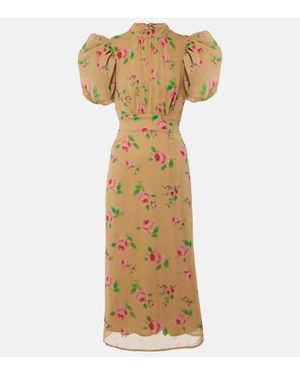 ROTATE BIRGER CHRISTENSEN Noon Floral Puff-Sleeve Midi Dress - Metallic