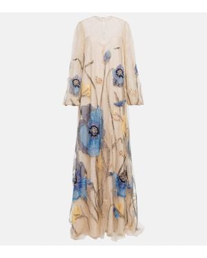 Costarellos Yesenia Floral Lace Tulle Gown - Natural