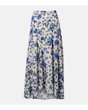 Isabel Marant Sakura Floral Silk-Blend Midi Skirt - Blue