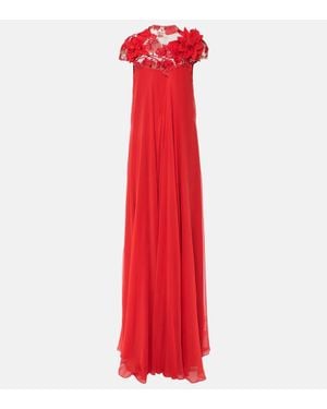 Monique Lhuillier Abito Lungo Trapeze Con Ricamo - Rosso