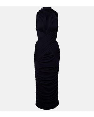 Balmain Ruched Wool Jersey Midi Dress - Blue