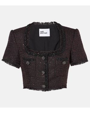 Self-Portrait Tweed Top - Black