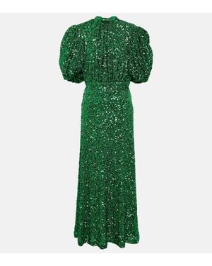 ROTATE BIRGER CHRISTENSEN Sequined Puff-Sleeve Maxi Dress - Green