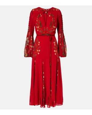 FARM Rio Floral Pleated Maxi Dress - Red