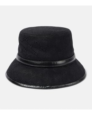Gucci Gg Canvas Leather-Trimmed Bucket Hat - Black
