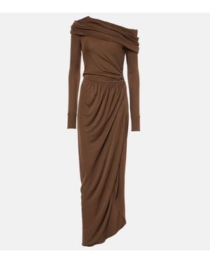 Oscar de la Renta Abito Lungo Con Ruches - Marrone