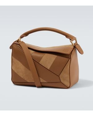 Loewe Bolso Al Hombro Puzzle Small De Piel Y Ante - Marrón