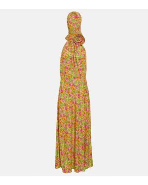 Magda Butrym Floral-Applique Hooded Maxi Dress - Metallic