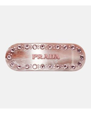 Prada Logo Crystal-Embellished Barrette - Pink