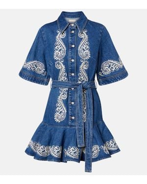 ALÉMAIS Embroidered Paisley Denim Minidress - Blue