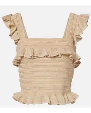 Zimmermann Ruffled Lace Lame Top - Natural