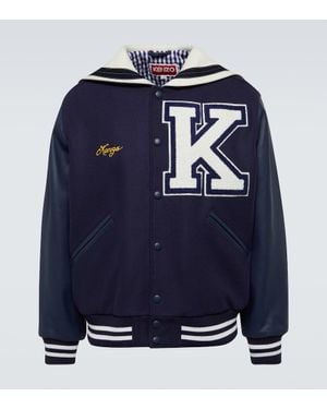 KENZO Sailor Varsity Leather-Paneled Varsity Jacket - Blue
