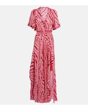 Poupette Vestido Midi Mabelle De Saten Estampado - Rojo