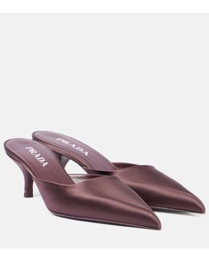 PRADA 25S POINTED-TOE MULES IN CRIMSON RED SATIN
