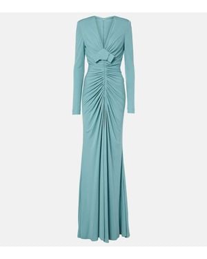 Elie Saab Bow-Detail Ruched Jersey Gown - Blue