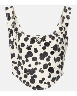 Area Dalmatian Embellished Denim Corset - White