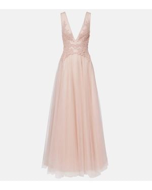 Costarellos Floral-Applique Tulle Gown - Pink