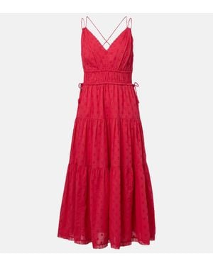 Ulla Johnson Freya Polka-Dot Cotton Dobby Midi Dress - Red