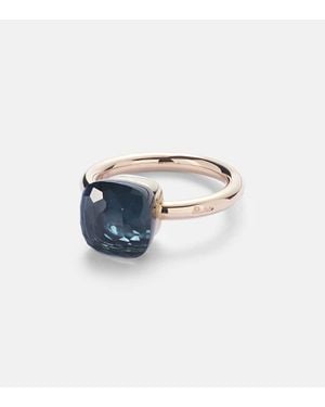 Pomellato Bague Nudo En Or Rose Et Blanc 18 Ct Et Topaze - Bleu
