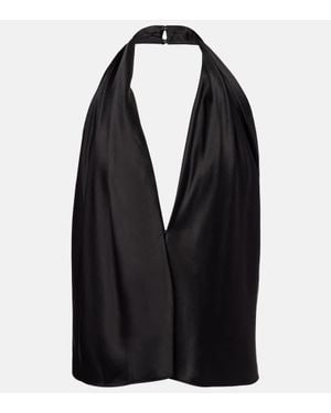 The Sei Draped Halterneck Silk Charmeuse Top - Black