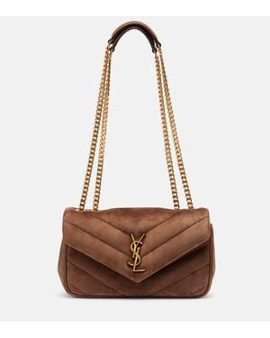 Saint Laurent Loulou Small Matelasse Suede Shoulder Bag - Brown