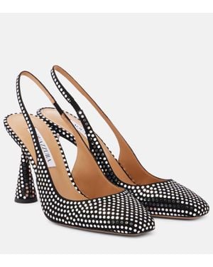 Aquazzura Amore Embellished Leather Slingback Pumps - Metallic